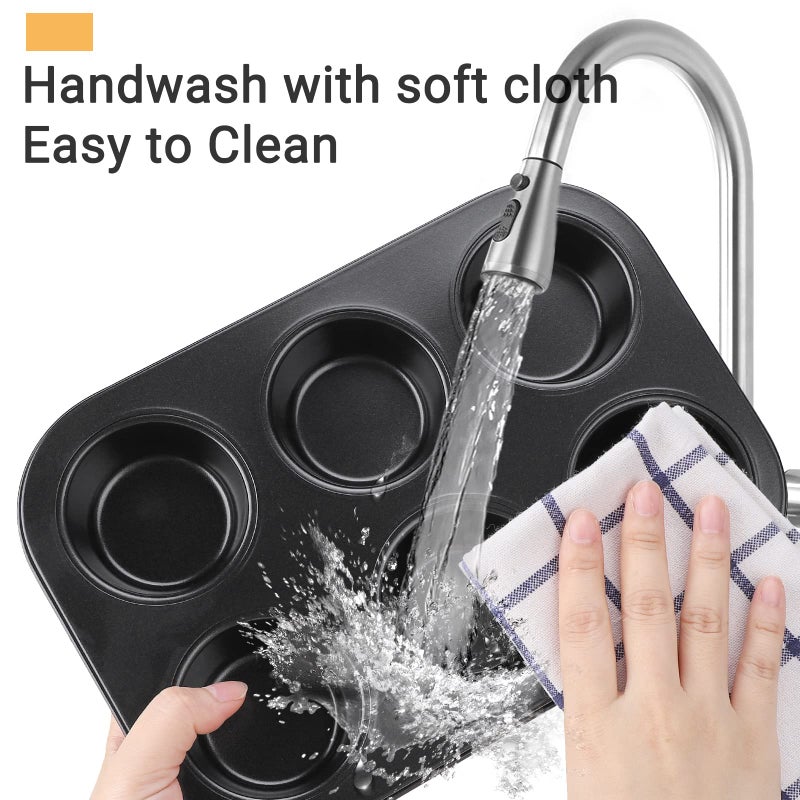 Beasea Muffin Pan 6 Cup, Set of 2 Non Stick Muffin Baking Pan, Carbon Steel Muffin Pan Bakeware Set Cupcake Baking Pan for Oven Baking - Image 4